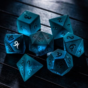 Raised Dark Blue Glass Dice Set