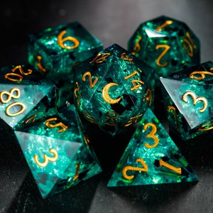 Dark Green Resin Moon Dice Set