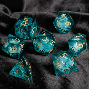 Dark Teal Blue Liquid Core Dice Set