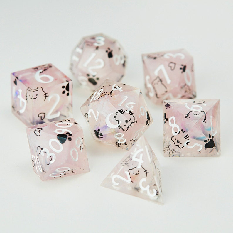 Jeu de dés mignon chat lune 11 Dice Set