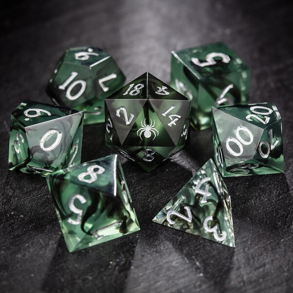 Smoky Dark Olive Spider Dice Set