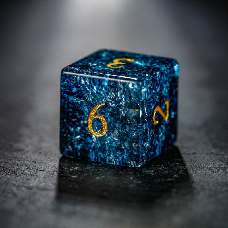 Dark Blue Lightning Glass Cracked Glass Dnd Dice Set All Etsy