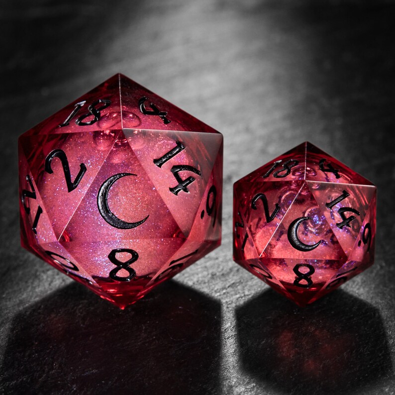 Dark Red Liquid Core Dice Moon Dice Set image 6