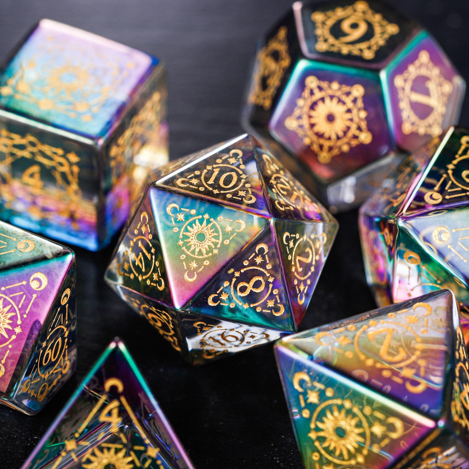 Dark Magic Glass Glass Dice Set DnD Dice Set Astrology Motif Etsy