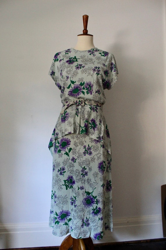 1940's Handmade Floral Peplum Dress