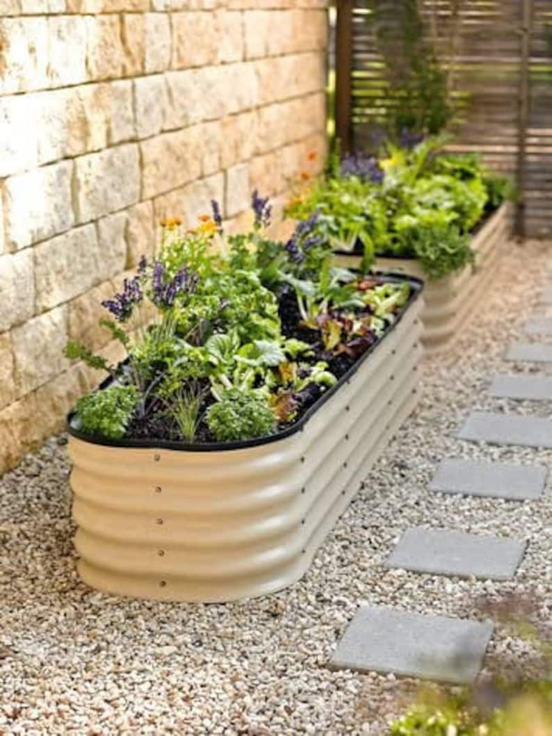Galvanised Steel Modular Raised Garden Bed Cream or Galvanised Etsy UK