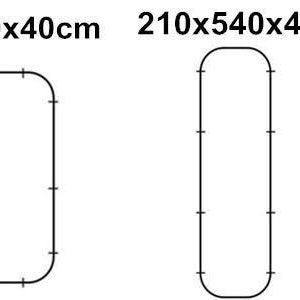 May include: Diagram showing four different sizes of rectangular frames with rounded corners. The frame sizes are labeled: 4-in-1, 100x100x40cm, 164x100x40cm, 210x540x40cm, and 146x118x40cm.