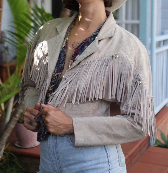 Fringe Suede Leather Jacket beige size S-M