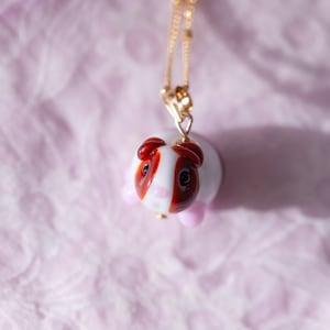 Guinea Pig Pendant Necklace - Brown and White Guinea Pig - Handmade Lampwork Charm, perfect gift for guinea pig lovers!