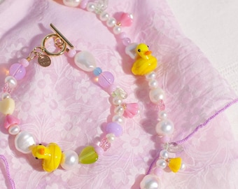 Duck Pond Necklace - Beaded Necklace - Cute Beaded Jewellery, Lampwork Glass Beads, Glass Animal Beads, Lampwork Duck Necklace