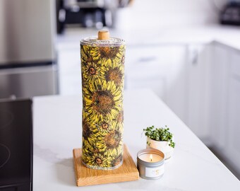 yellow sunflower housewarming gift | zero waste kitchen | reusable paper towels and holder | farmhouse decor | bee cloth paper towels
