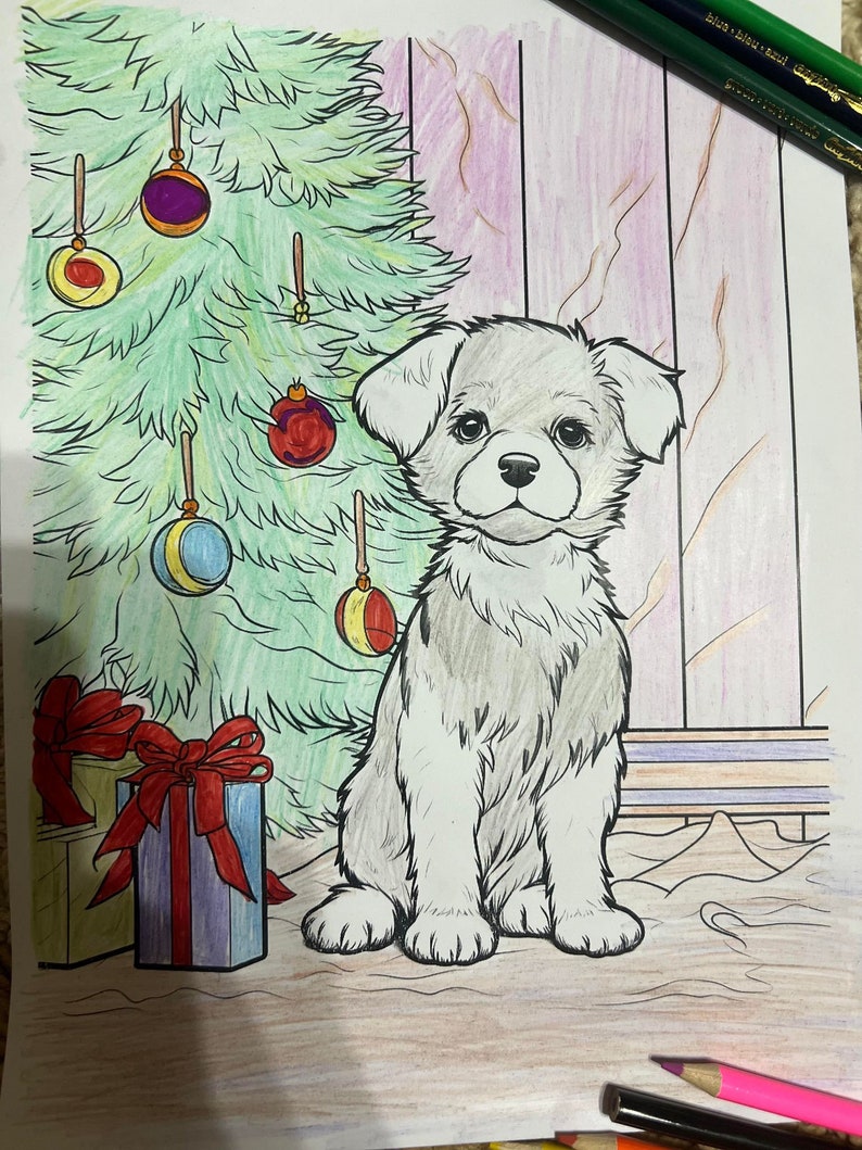Christmas Dogs Coloring Pages - Etsy