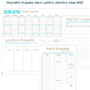 Printable planner, Personal planner bundle: daily, weekly, monthly, and 2025 year planner.