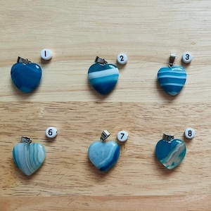 Agate Gemstone Aqua Light Blue Pendant Necklace on 925 Silver Chain Neat Reversible Heart Minimal