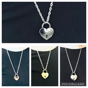 Padlock Heart Pendant Necklace on Silver Chain Celebrity Trending Silver Gold Rose Gold Gunmetal Black Antique Gold with Key