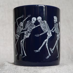 Day of the dead style mug dark blue - skeleton mariachi band & conga line - gift
