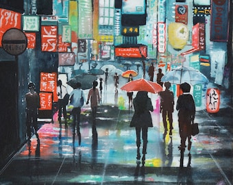 Watercolor of the neighborhood of Shibuya (Japan)