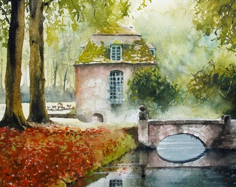 Aquarellreproduktion - Das Herrenhaus von courance