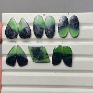 Coppia di serpentini bicolore di alta qualità, cabochon di serpentino naturale al 100%, pietra preziosa sciolta per la creazione di orecchini, codice MI-1974.