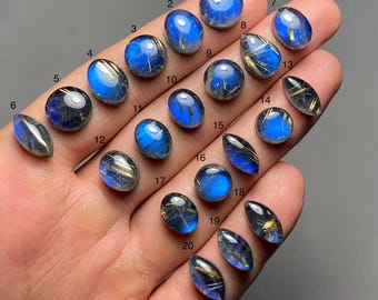 Blue Labradorite With Golden Rutile Doublet A One Quality Cabochon Loose Gemstone For Making Jewelry Code MI-267