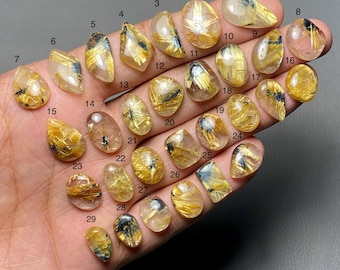 Rare Star Golden Rutile Quartz A One Quality 100% Natural Golden Rutile Quartz Cabochon Loose Gemstone For Making Jewelry Code MI-1082