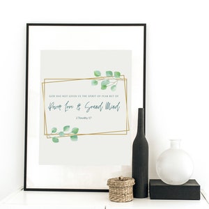 2 Timothy 1:7 Power Love & Sound Mind Scripture White - Digital Download