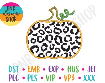 Leopard Pumpkin Embroidery Design, Fall Machine Embroidery File, Autumn Halloween Pumpkin