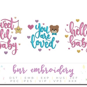 Baby borduurmotieven, kwekerij borduurmotieven, 3 ontwerpen, borduurpatroon, borduurbestand, Instant Download
