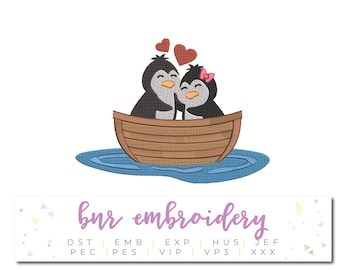 Love Embroidery Design, Penguin Embroidery Design, Valentine Embroidery Pattern, Embroidery File, Instant Download