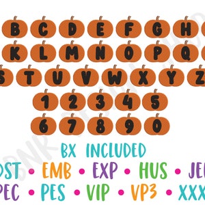 Embroidery Fonts BX, Fall Embroidery Designs for Machine, Pumpkin Embroidery, Halloween Embroidery Font PES, Embroidery Alphabet, Embroidery