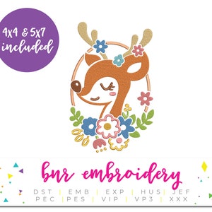 Cute Cartoon Woodland Deer Machine Embroidery Design for Kids