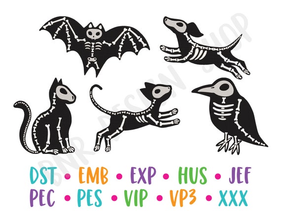 Halloween Embroidery Bundle, 5 Designs, Skeleton Embroidery Designs, Embroidery Pattern, Embroidery File, Instant Download