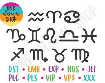 Zodiac Sign Embroidery Design, Horoscope Embroidery Designs for Hats, Zodiac Embroidery File, Astrology Embroidery Design for Machine