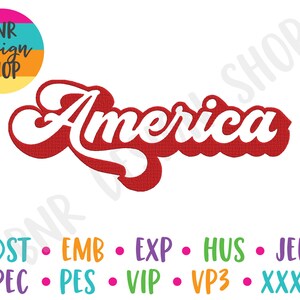 America Embroidery Design, 3 Sizes, 4th of July Embroidery, Embroidery Design, Embroidery Pattern, Embroidery File, Instant Download