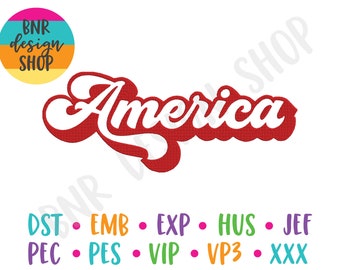 America Embroidery Design, 3 tailles, 4 juillet Broderie, Design de broderie, Motif de broderie, Fichier de broderie, Téléchargement instantané