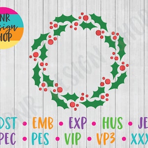 Christmas Machine Embroidery, 2 Sizes, Wreath Machine Embroidery Design, Embroidery Design, Embroidery Pattern, Embroidery File