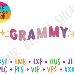 Grandma Embroidery Designs for Machine, Grandma Mother&#39;s Day Embroidery for Hats, Stars Embroidery Pattern, Trendy Embroidery File