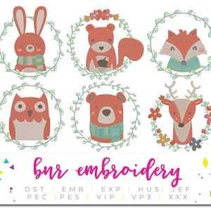 森の動物の刺繍デザイン、機械用刺繍バンドル、ベビーブランケット用動物刺繍、赤ちゃん用刺繍パターン