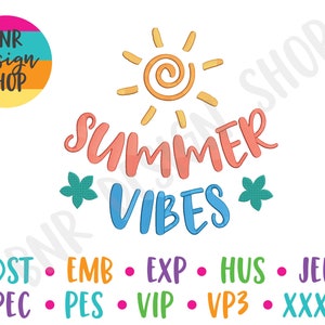 Summer Vibes Embroidery Design, Summer Embroidery, Machine Embroidery, Embroidery File, Embroidery Pattern, Instant Download