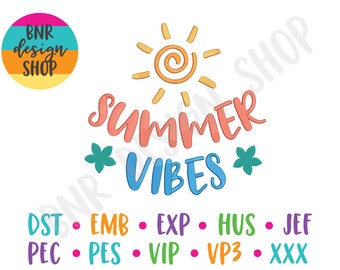 Summer Vibes Embroidery Design, Summer Embroidery, Machine Embroidery, Embroidery File, Embroidery Pattern, Instant Download
