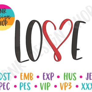 Love Embroidery, 2 Sizes, Valentine&#39;s Day Machine Embroidery Design, Embroidery Pattern, Embroidery File, Instant Download