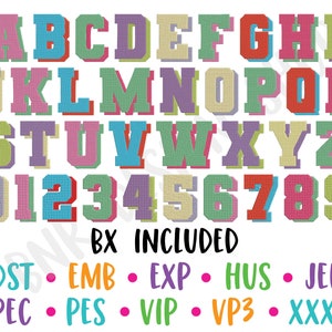 Varsity Embroidery Font Design, Athletic BX Fonts for Machine Embroidery, BX Fonts Varsity, Block Embroidery Font PES, Embroidery Alphabet