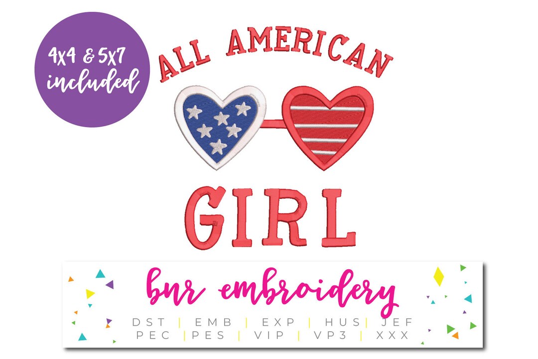 4th of July Embroidery Design, All American Girl Embroidery, Embroidery ...