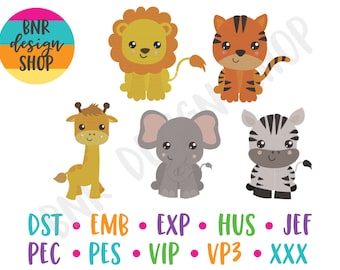 Zoo Animal Embroidery Bundle or nursery embroidery for baby - 5 Designs in 2 sizes each