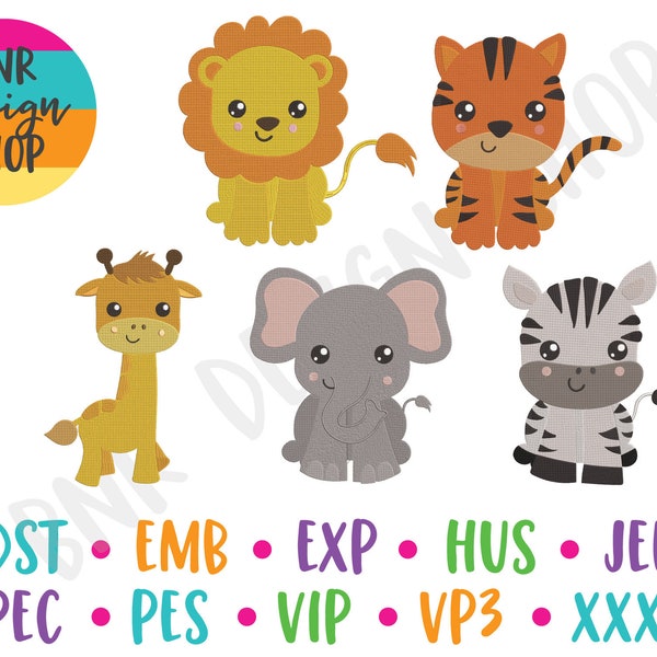 Zoo Stickdateien Set für Zootiere - Stickdateien für Babys - verschiedene Designs in je 2 Größen