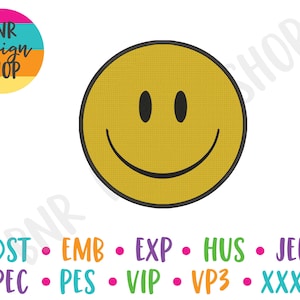 Bordado Happy Face e bordado retrô em 3 tamanhos - 2x2, 4x4 e 5x7