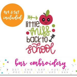 Little Miss Back to School Embroidery Design for Kids
