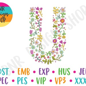 Floral Embroidery Letter, Embroidery Font, 4 Sizes, Monogram Embroidery, Embroidery Design, Embroidery Pattern, Embroidery File
