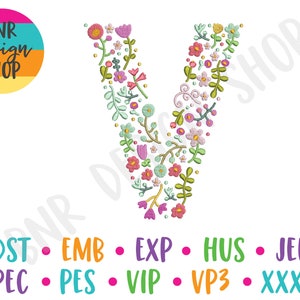Floral Embroidery Letter, Embroidery Font, 4 Sizes, Monogram Embroidery, Embroidery Design, Embroidery Pattern, Embroidery File