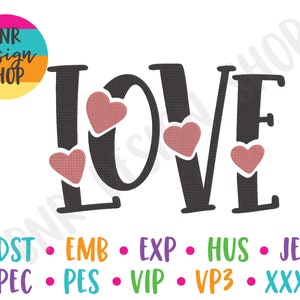 Love Stickdatei, 3 Größen, Valentinstag Stickdatei, Maschinenstickerei, Sofort Download
